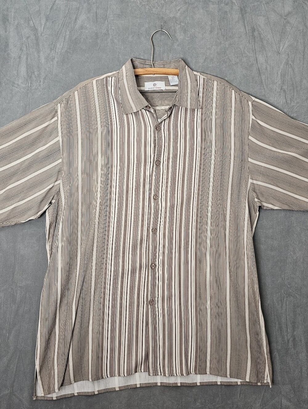 Bobby Chan Mens Silk Camp Striped Shirt Short Sleeve Hawaiian Large. A1-54